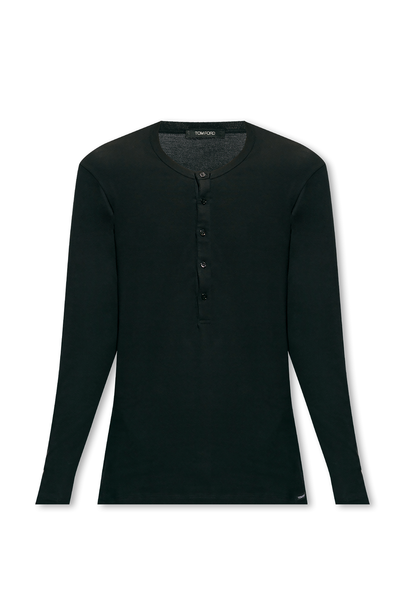 Tシャツ・カットソー TOM FORD SS25 HENLEY T-SHIRT (T4M151040 002) Czarny T-shirt z logo Tom Ford - Vitkac Polska